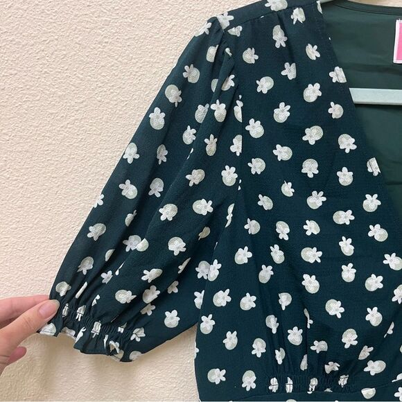 Kate Spade Dark Green Floral Dot Dress Button Front 10 - Picture 6 of 9